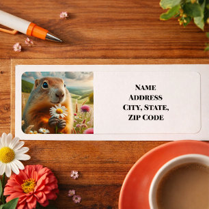 Cute Groundhog and Daisy Return Address Label