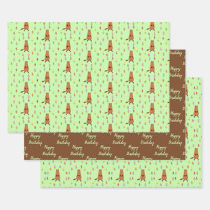 Cute Groundhog and Tulip Flowers Custom Birthday Wrapping Paper Sheet