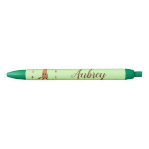 Cute Groundhog and Tulip Flowers Custom Name Black Ink Pen