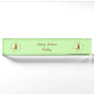 Cute Groundhog and Tulip Flowers Custom Name Nameplate