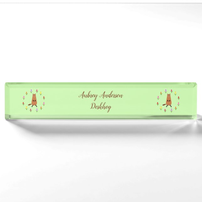 Cute Groundhog and Tulip Flowers Custom Name Nameplate (Front)