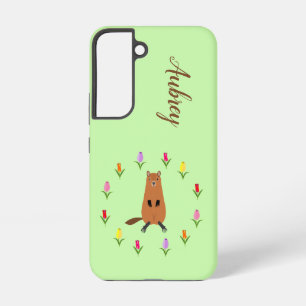 Cute Groundhog and Tulip Flowers Custom Name Samsung Galaxy Case