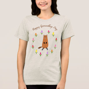 Cute Groundhog and Tulip Flowers Custom Tri-Blend Shirt