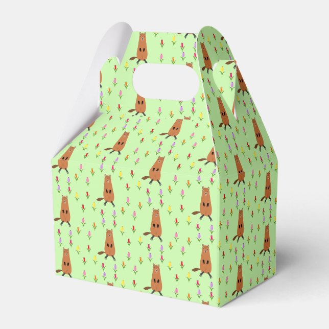 Cute Groundhog and Tulip Flowers Patterned Favour Box (Front Side)