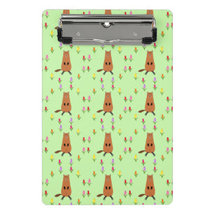Cute Groundhog and Tulip Flowers Patterned Mini Clipboard