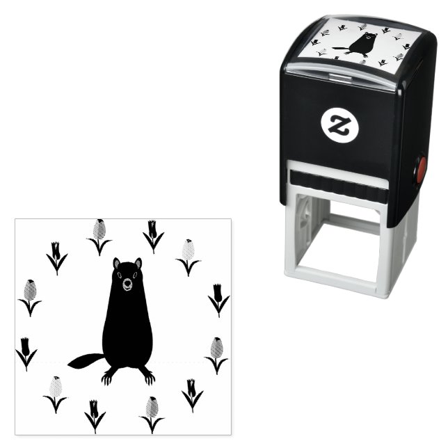 Cute Groundhog and Tulip Flowers Self-inking Stamp (In Situ)