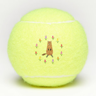 Cute Groundhog and Tulip Flowers Tennis Balls