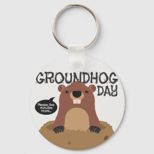 Cute groundhog day cartoon illustration key ring