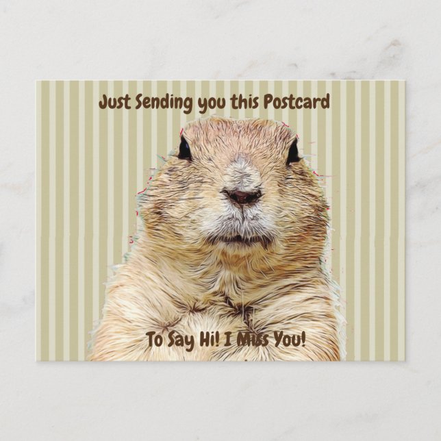 Cute Groundhog "I Miss YOU" Saying Hi Postcard (Front)