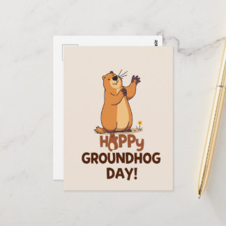 Cute Groundhog Illustration Classic Groundhog Day Postcard