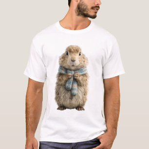 Cute Groundhog Wearing a Blue Knitted Scarf T-Shirt