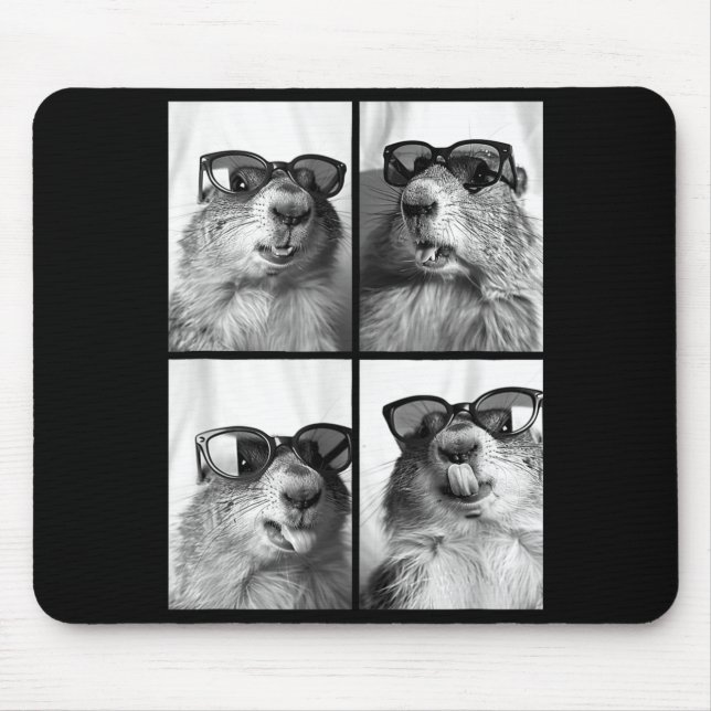 Cute Groundhogs Sungles Cool Forest Animal Photo B Mouse Mat (Front)
