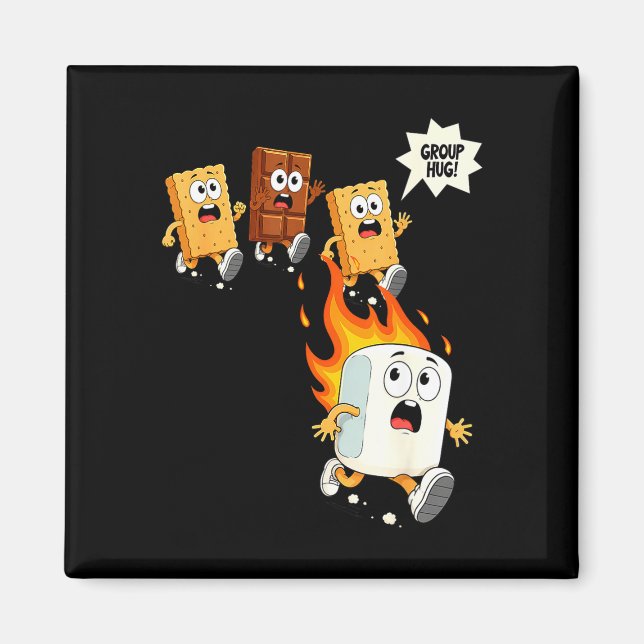 Cute group hug marshmallow campfire smores camping magnet (Front)