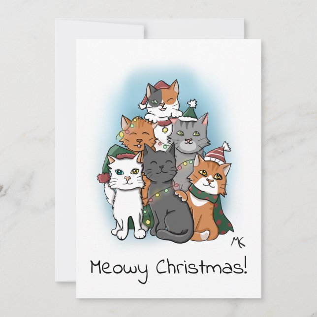 Cute Group Picture of Cartoon Cats Holiday Card (Front)