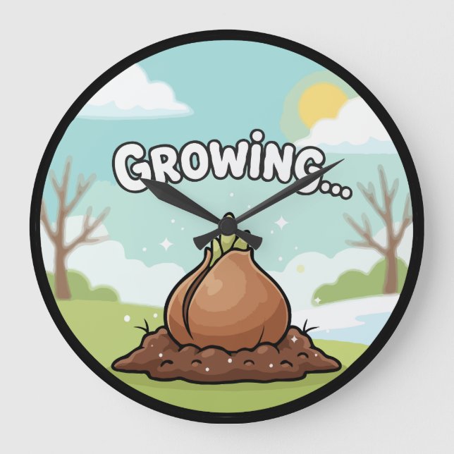 Cute 'Growing...' Sprouting Bulb | Motivational   Large Clock (Front)