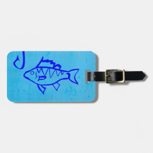 Cute Grunge blue fish and fishing hook Luggage Tag