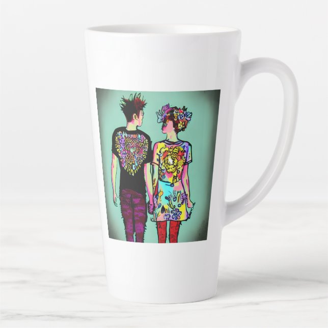 Cute Grunge Guy and Pretty Punk Girl Holding Hands Latte Mug (Right)