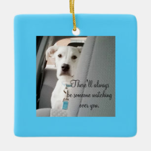 Cute Guardian Angel White Dog Watching Christmas Ceramic Ornament