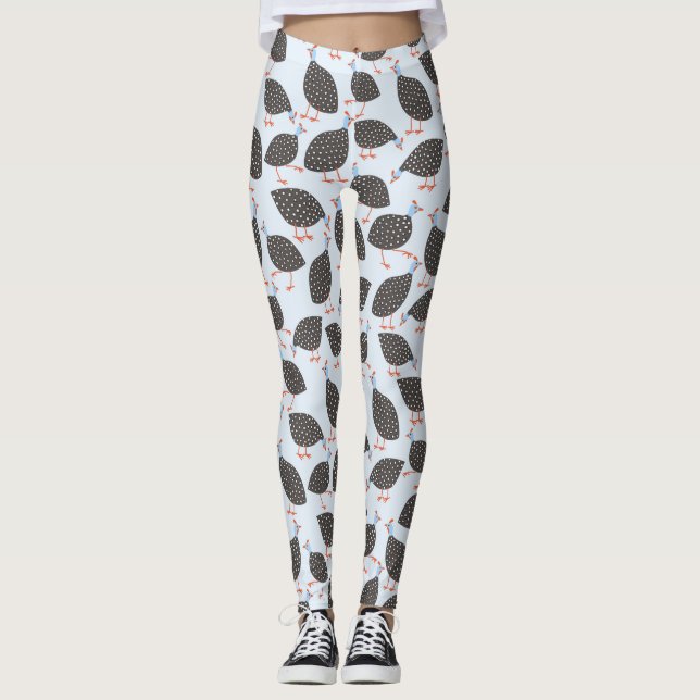 Cute Guinea Fowl Bird Pattern Leggings (Front)