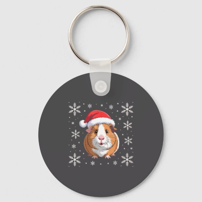 Cute Guinea G Wearing Santa Hat Christmas  Key Ring (Front)