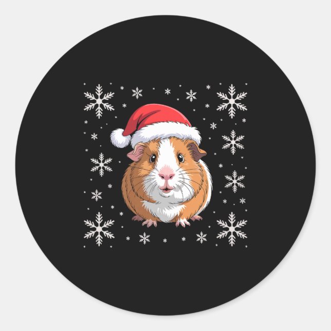 Cute Guinea G Wearing Santa Hat Christmas Premium  Classic Round Sticker (Front)