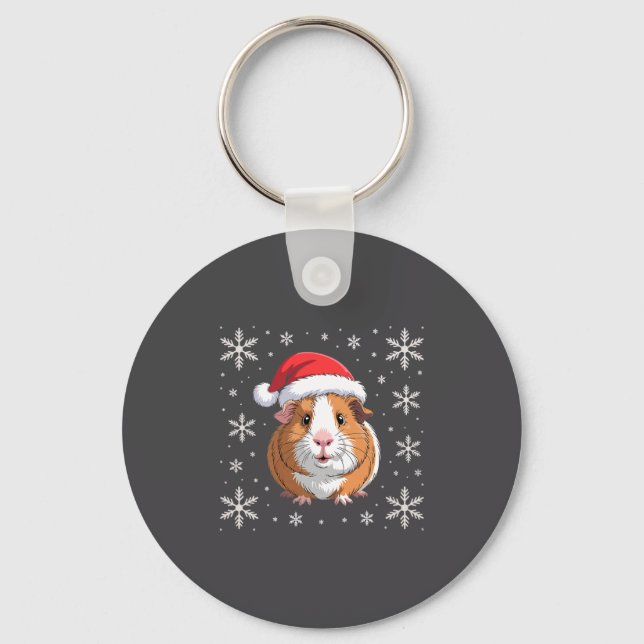 Cute Guinea G Wearing Santa Hat Christmas Premium  Key Ring (Front)