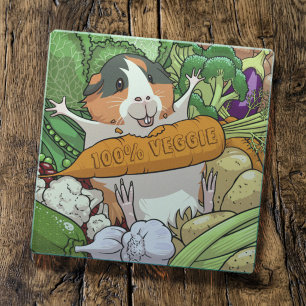 Cute Guinea Pig 100% Veggie Carrot Cartoon Glass Coaster