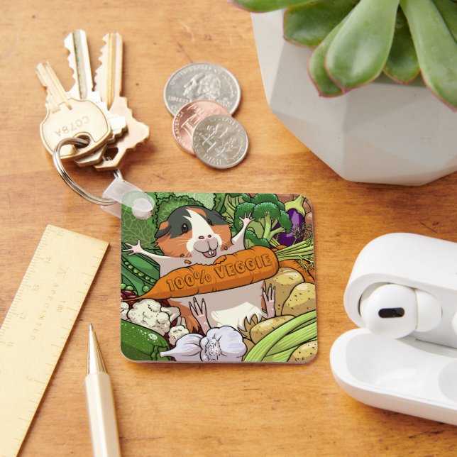 Cute Guinea Pig 100% Veggie Carrot Cartoon Key Ring (Desk)