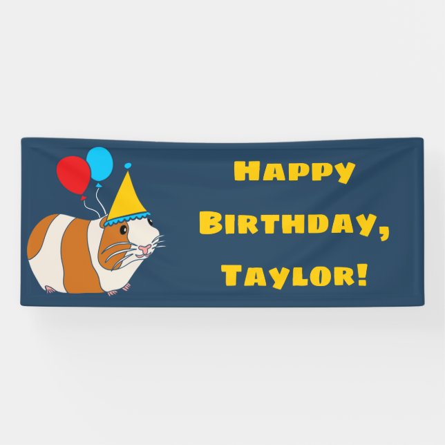 Cute Guinea Pig and Balloons Birthday Party Banner (Horizontal)