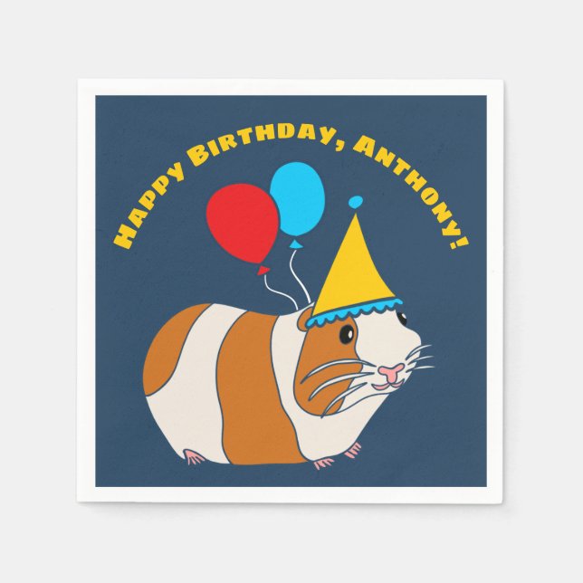 Cute Guinea Pig and Balloons Birthday Party Napkin (Front)