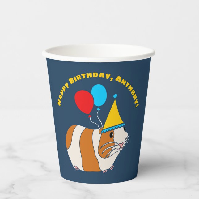 Cute Guinea Pig and Balloons Birthday Party Paper Cups (Front)