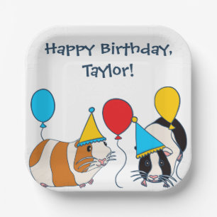 Cute Guinea Pig and Balloons Birthday Party Paper Plate