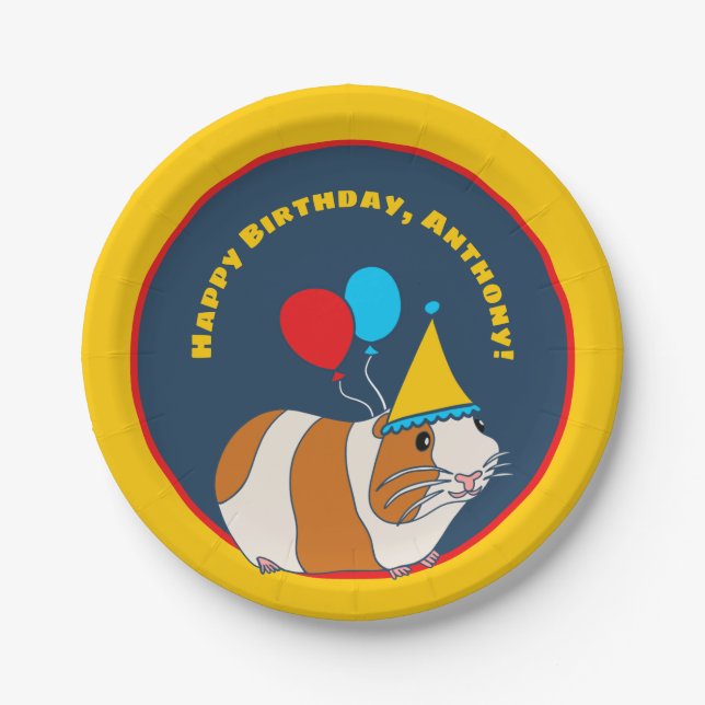 Cute Guinea Pig and Balloons Birthday Party Paper Plate (Front)