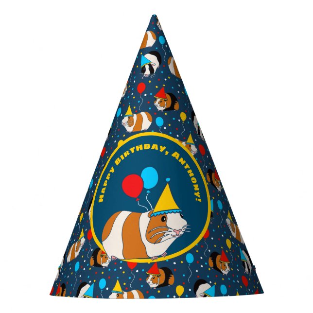 Cute Guinea Pig and Balloons Birthday Party Party Hat (Front)