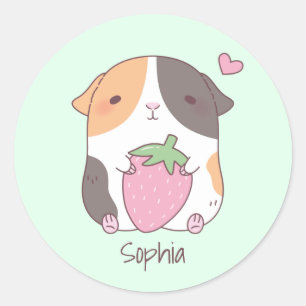 Cute Guinea Pig And Strawberry Personalised Classic Round Sticker