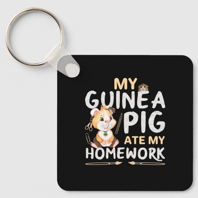 Cute Guinea Pig Ate My Homework Key Ring (Front)
