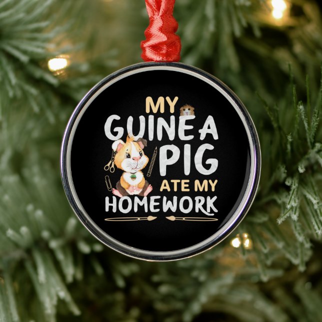 Cute Guinea Pig Ate My Homework Metal Tree Decoration (Tree)