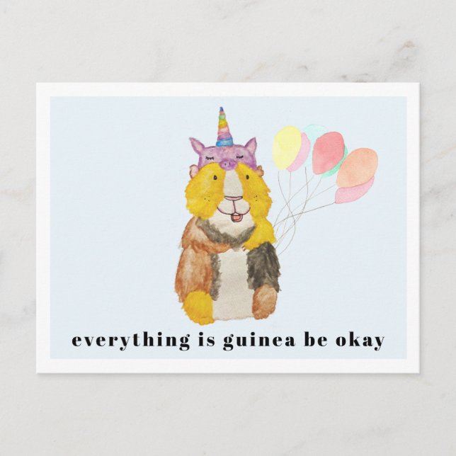 Cute Guinea Pig & Balloons | Be Okay Postcard (Front)