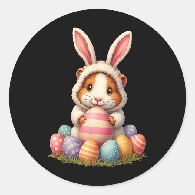 Cute Guinea Pig Bunny Easter Guinea Pig Happy East Classic Round Sticker (Front)