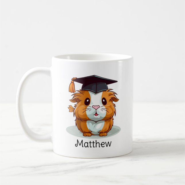 Cute Guinea Pig Cartoon Personalised Graduation Coffee Mug (Left)