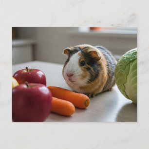 Cute Guinea Pig Cavia Apple Carrot Postcard