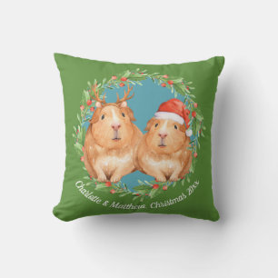 Cute Guinea Pig Couple Christmas Wreath Cushion