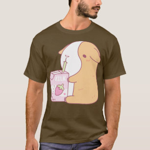 Cute Guinea Pig Drinking Strawberry Milk T-Shirt