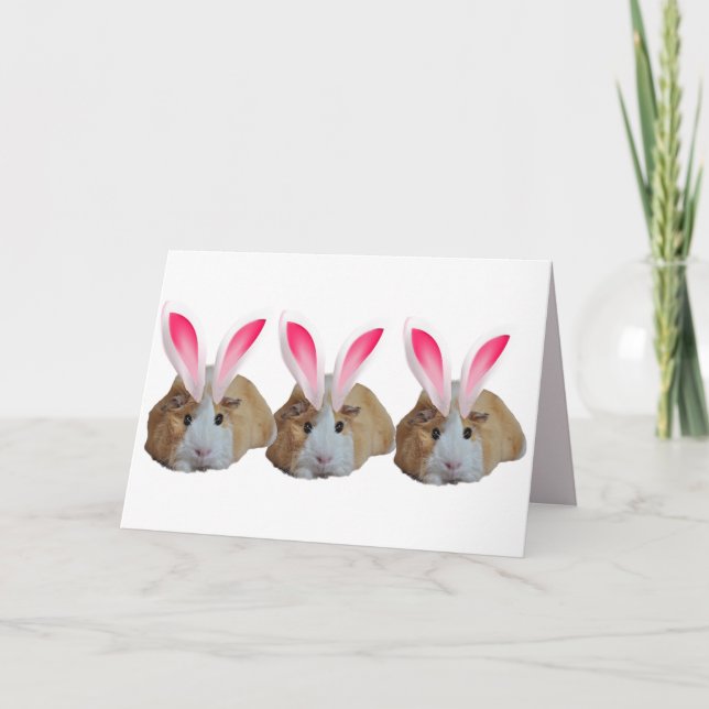 Cute Guinea Pig family Pink Bunny Ears Easter   Card (Front)