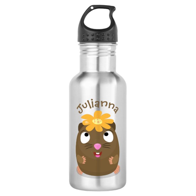 Cute guinea pig happy cartoon illustration 532 ml water bottle (Front)