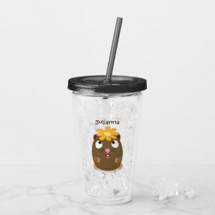 Cute guinea pig happy cartoon illustration acrylic tumbler