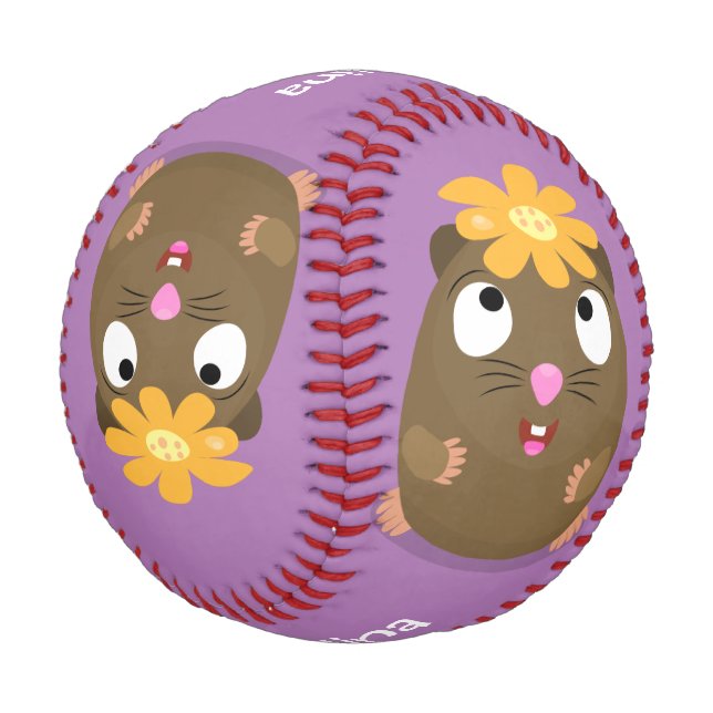 Cute guinea pig happy cartoon illustration baseball (Angled)