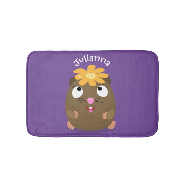 Cute guinea pig happy cartoon illustration bath mat (Front)