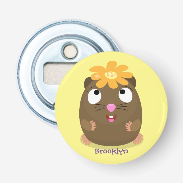 Cute guinea pig happy cartoon illustration bottle opener (Front)