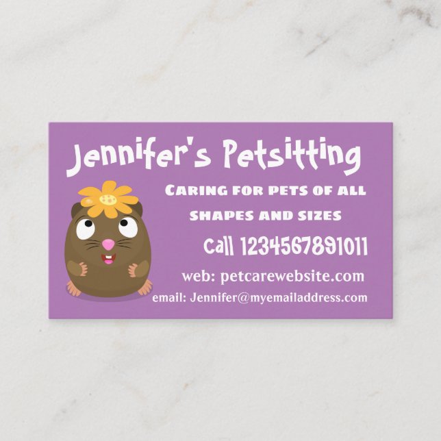 Cute guinea pig happy cartoon illustration business card (Front)